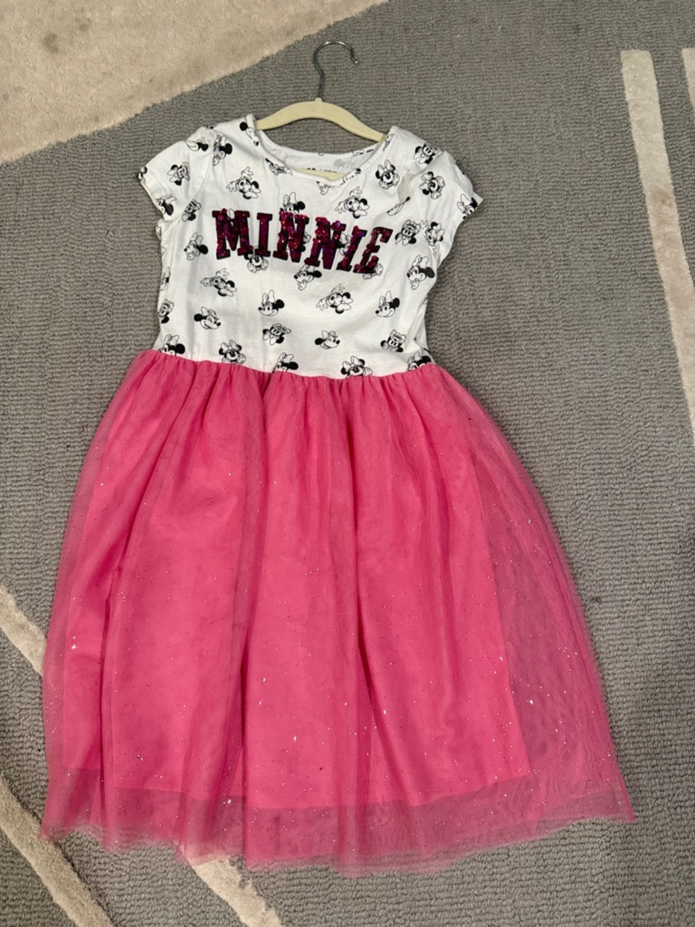 Disney Minnie Dress  with Pink Sequin Lettering and Sparkle Tulle Skirt